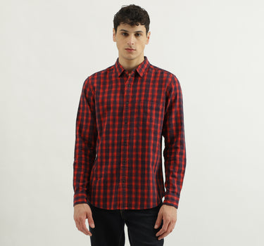 Regular Spread Collar Checkered Shirts