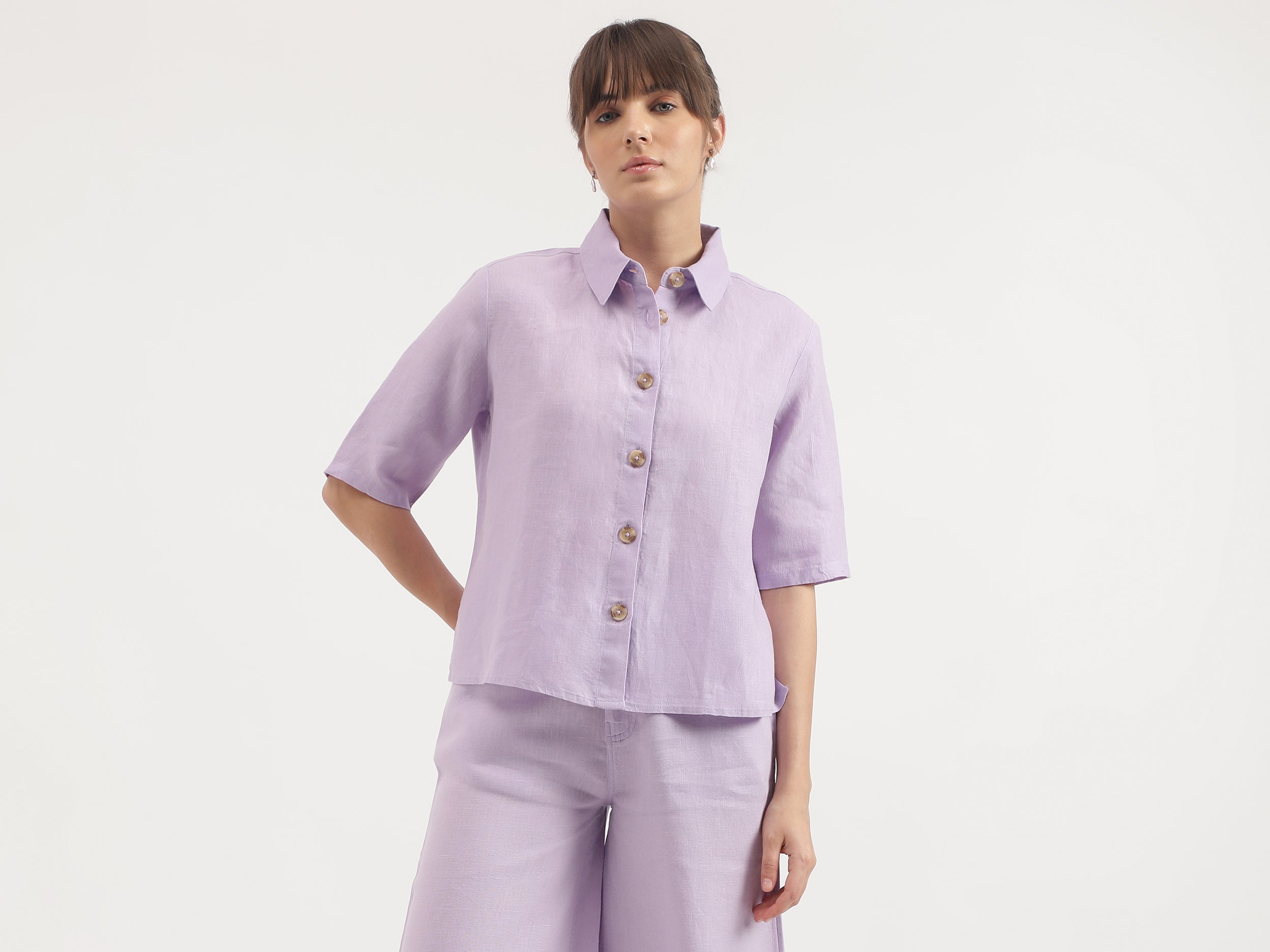 Regular Fit Spread Collar Solid Shirt