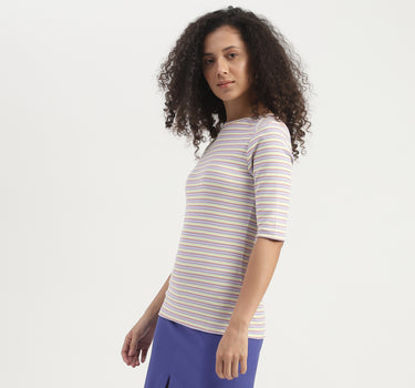 Slim Fit Boat Neck Striped Top