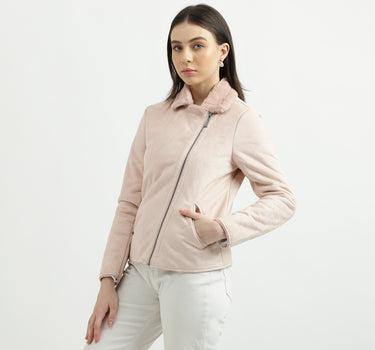 Women's Regular Fit Fur Detail Suede Jacket