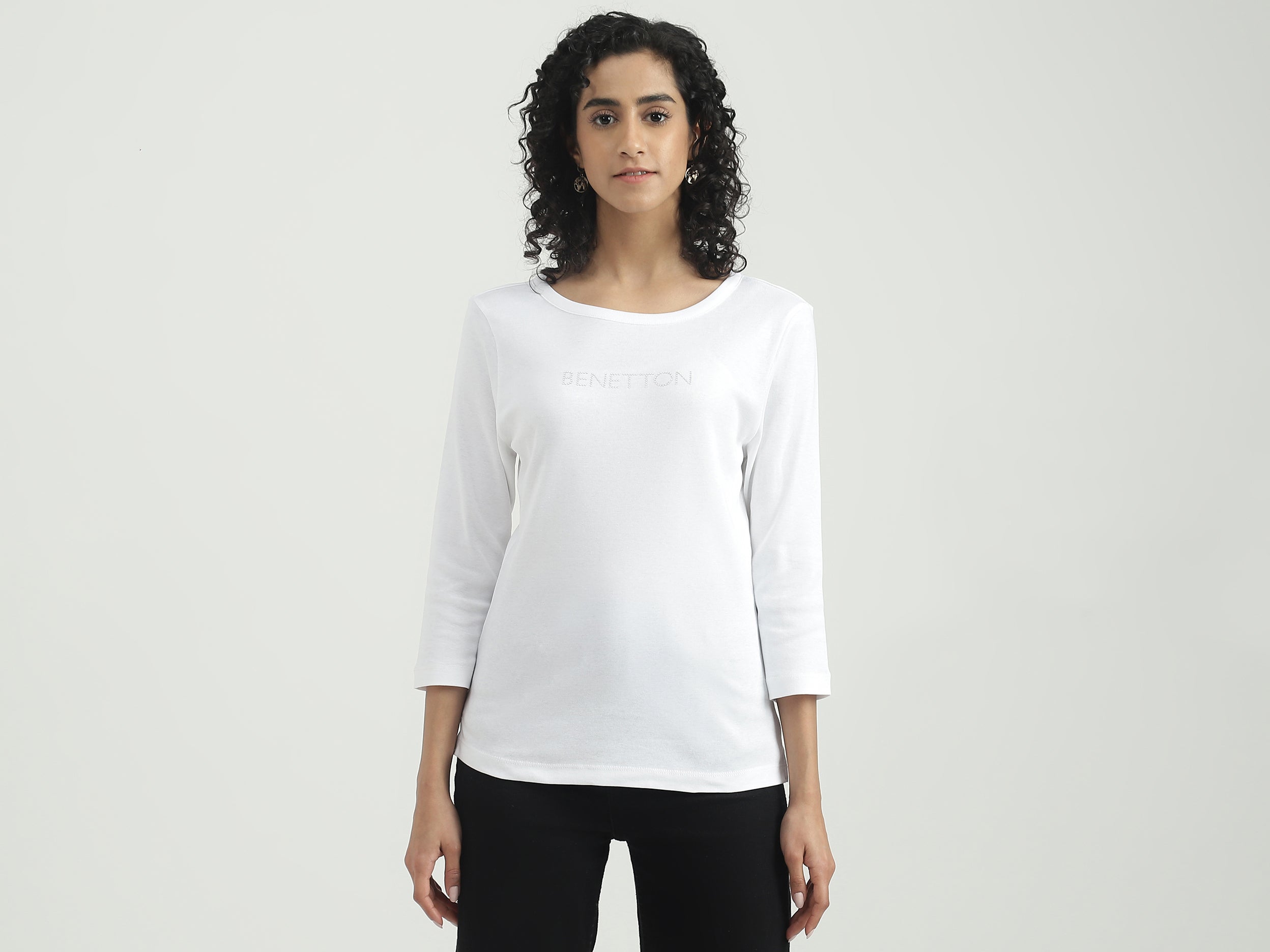 Cotton Solid Round Neck Women Tops