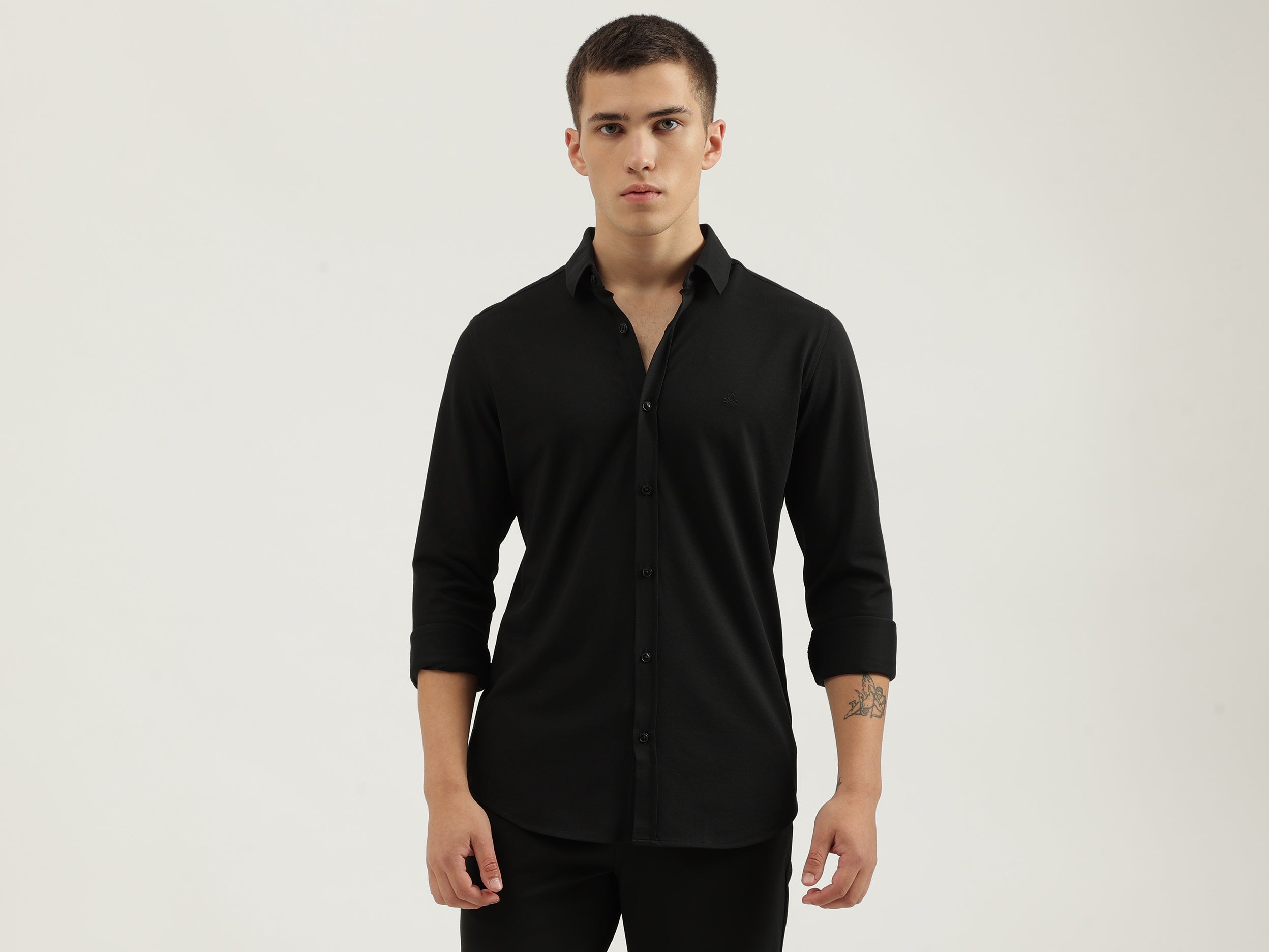 Slim Fit Spread Collar Solid Shirts