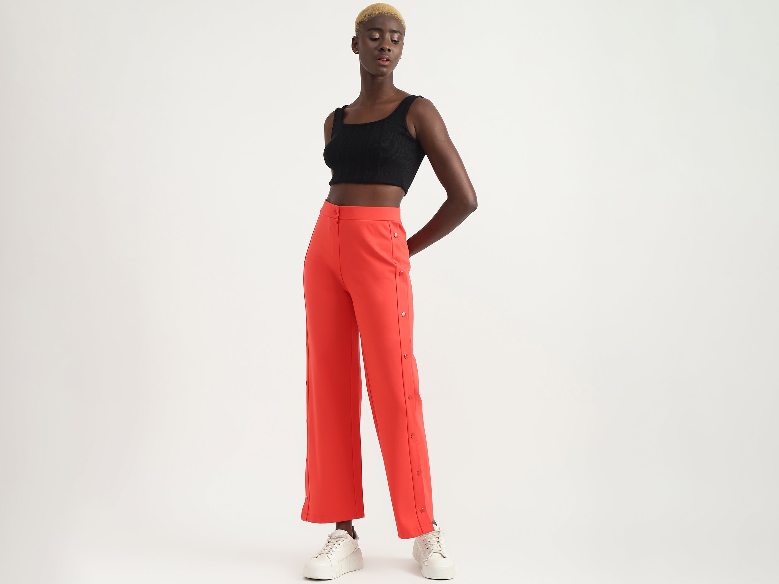 Viscose Blend Solid Regular Length Women Trousers