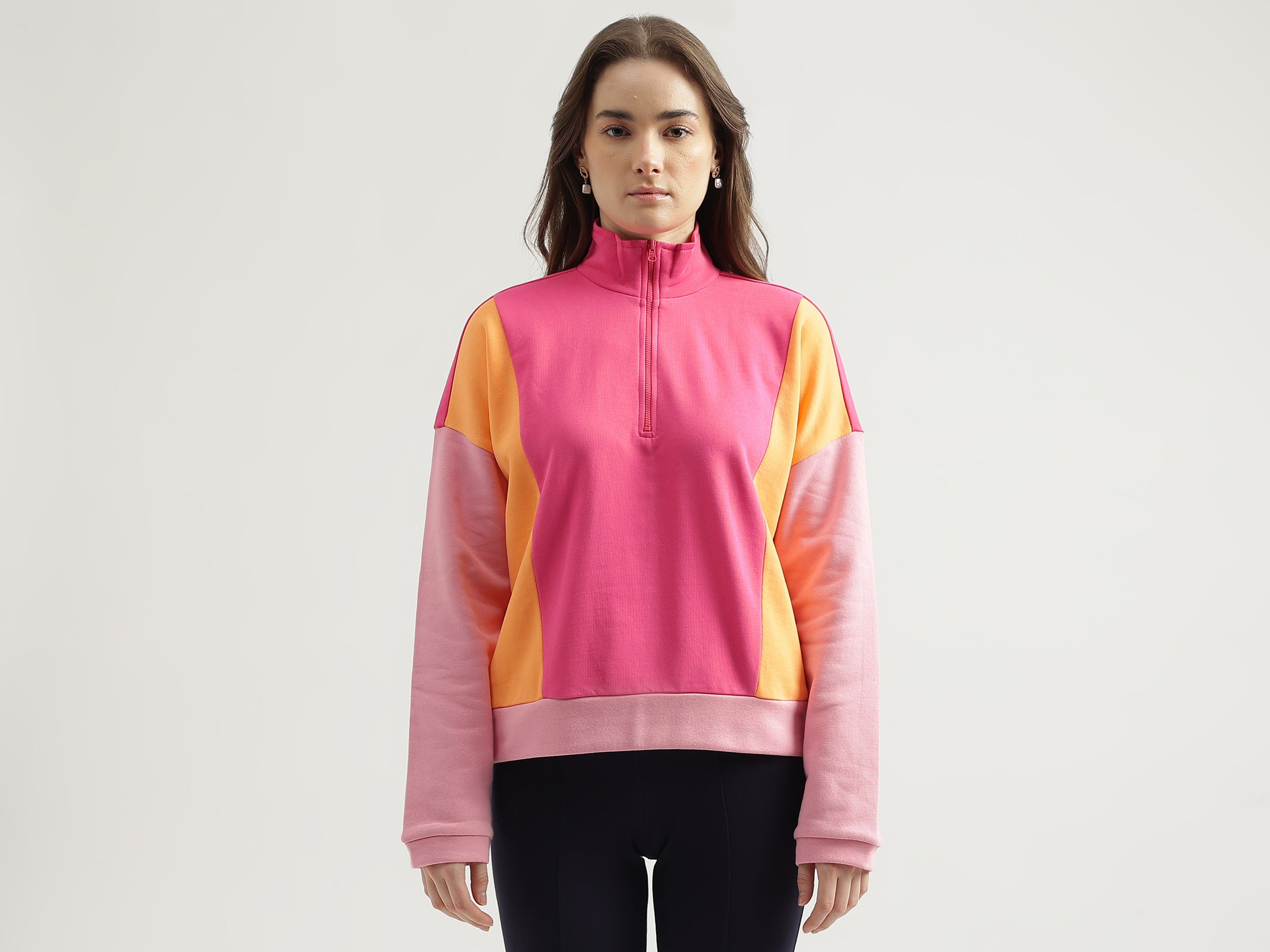 Regular Fit High Neck Colorblocked Women's Sweatshirt