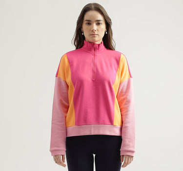 Regular Fit High Neck Colorblocked Women's Sweatshirt