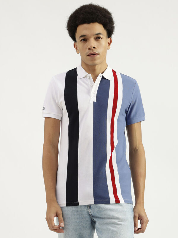 Polo Neck Striped Pattern T-Shirt