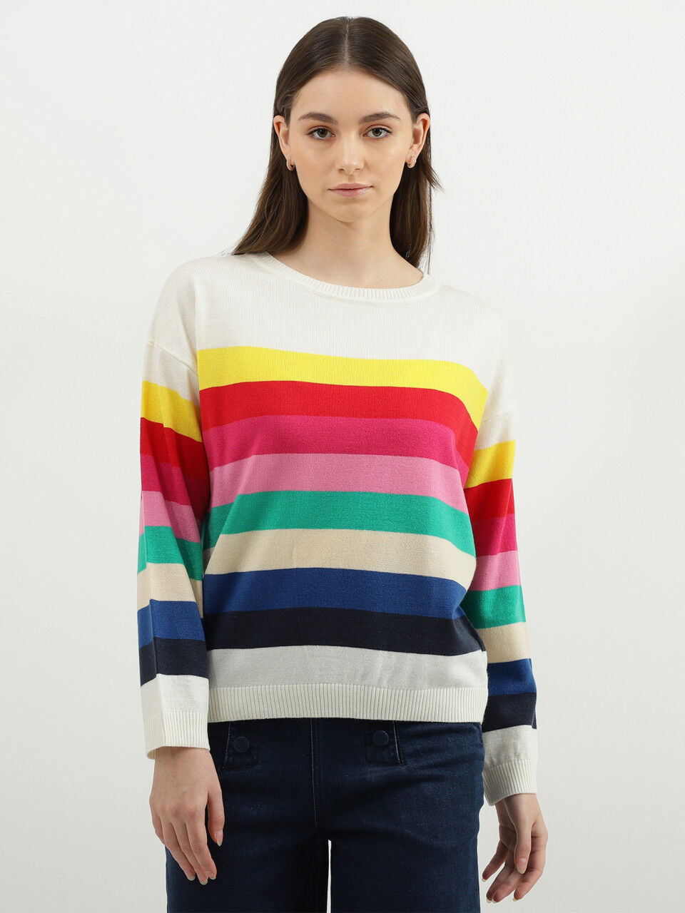 United Colors Of Benetton Women Stripe Round Neck Sweater