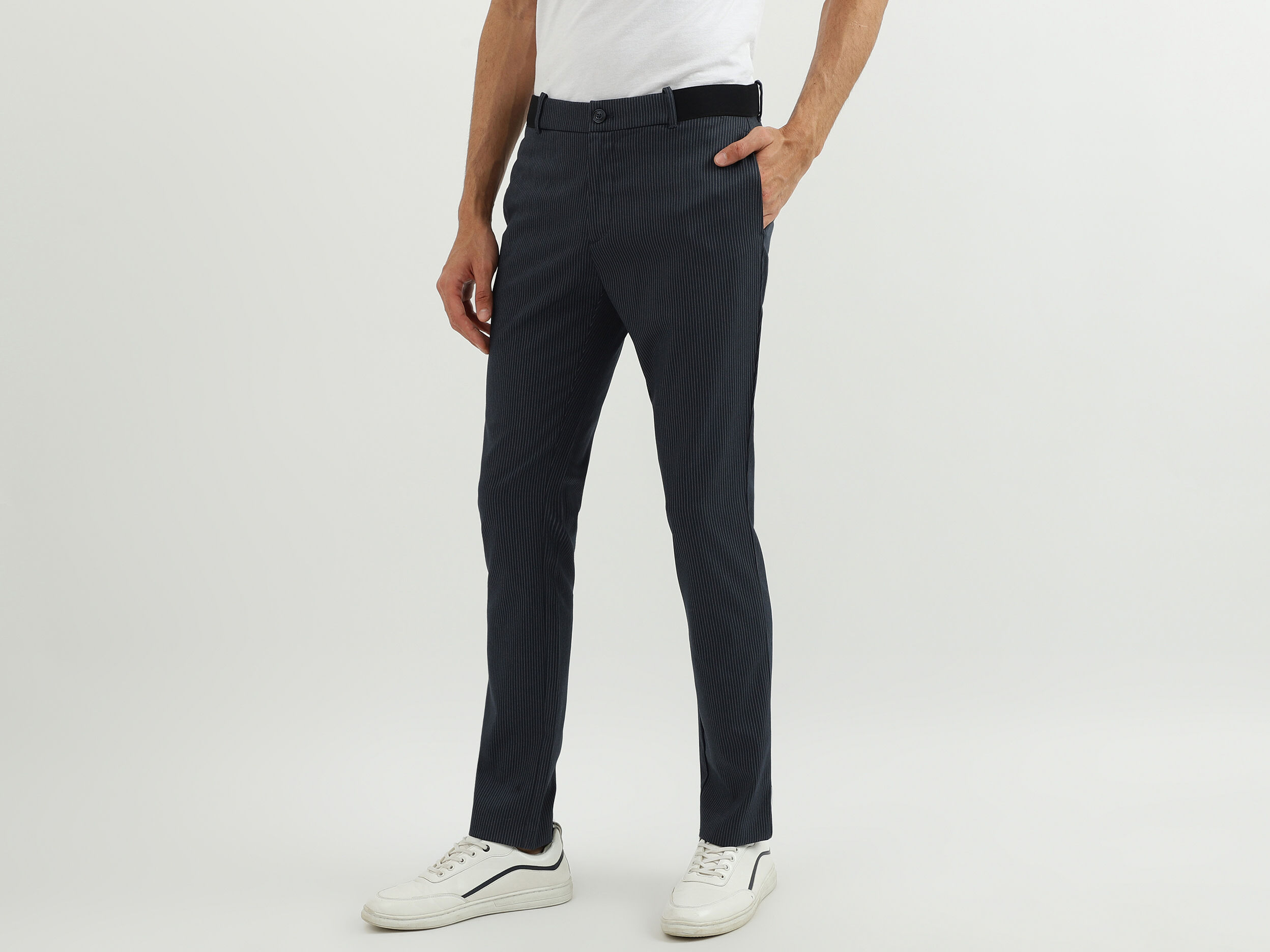 Trouser Pant Mens Formal Non Pleated Stripe Trouser  MT114