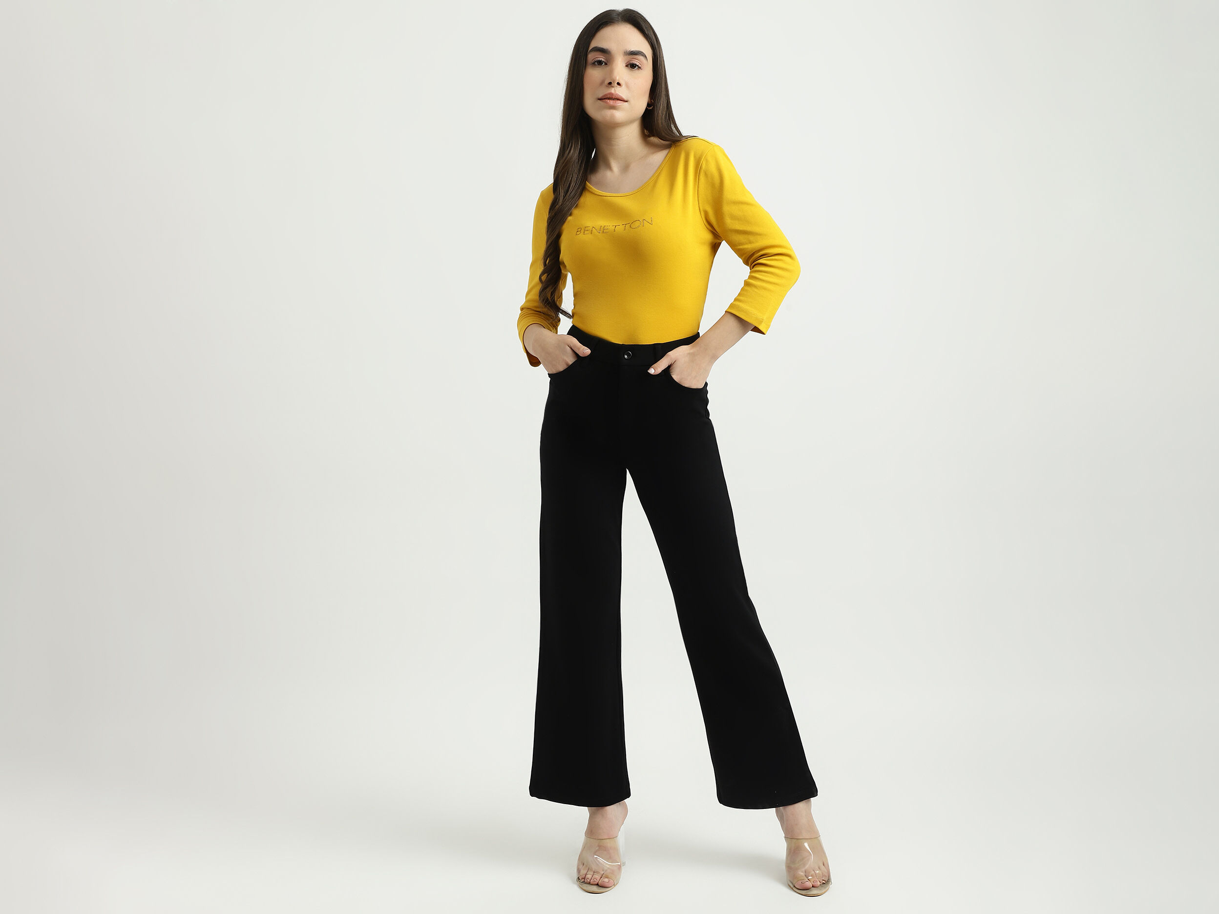 Buy United Colors Of Benetton Women Navy Solid Cropped Trousers  Trousers  for Women 1515364  Myntra