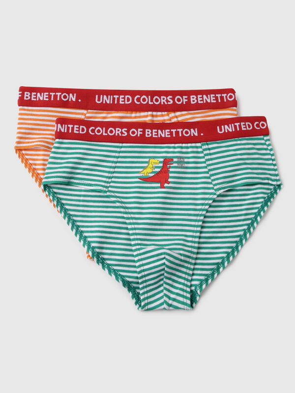 Pack of 2 Striped & Dino Sticker Print Low Rise Briefs