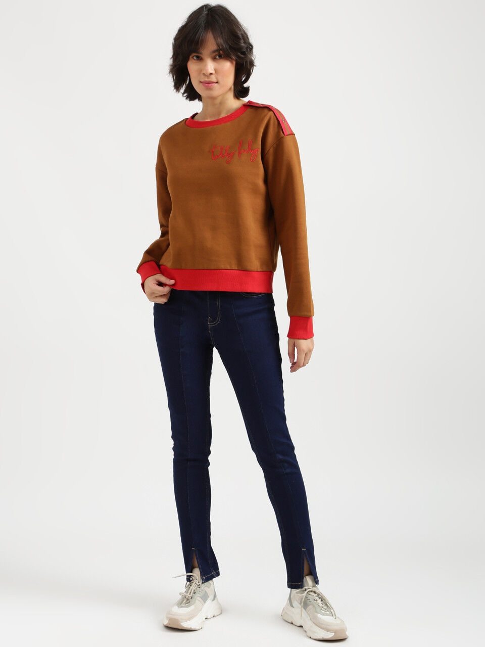 United Colors Of Benetton Women Colorblocked Closed Sweatshirt