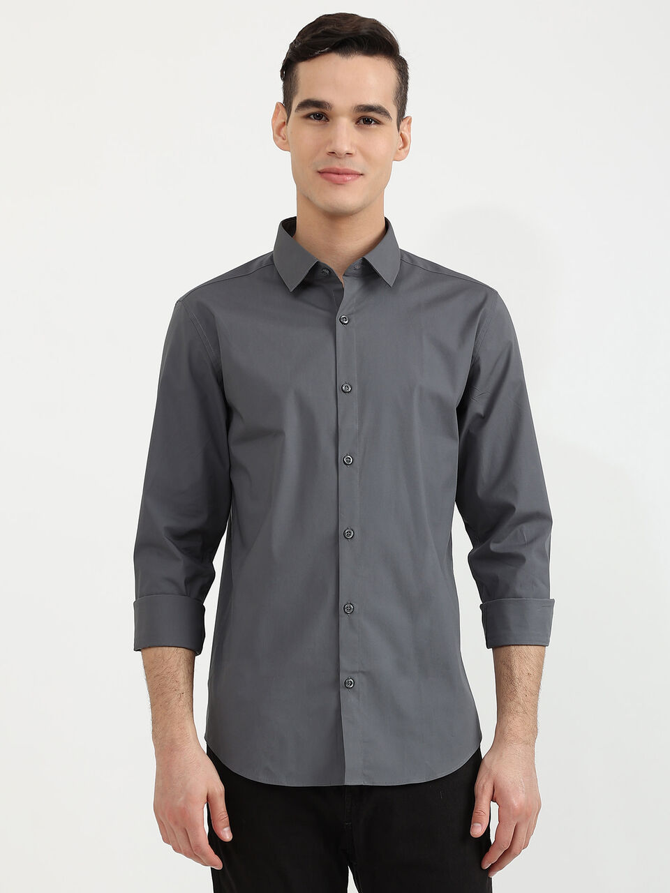 United Colors Of Benetton Mens Slim Fit Solid Shirt - Gray | Benetton
