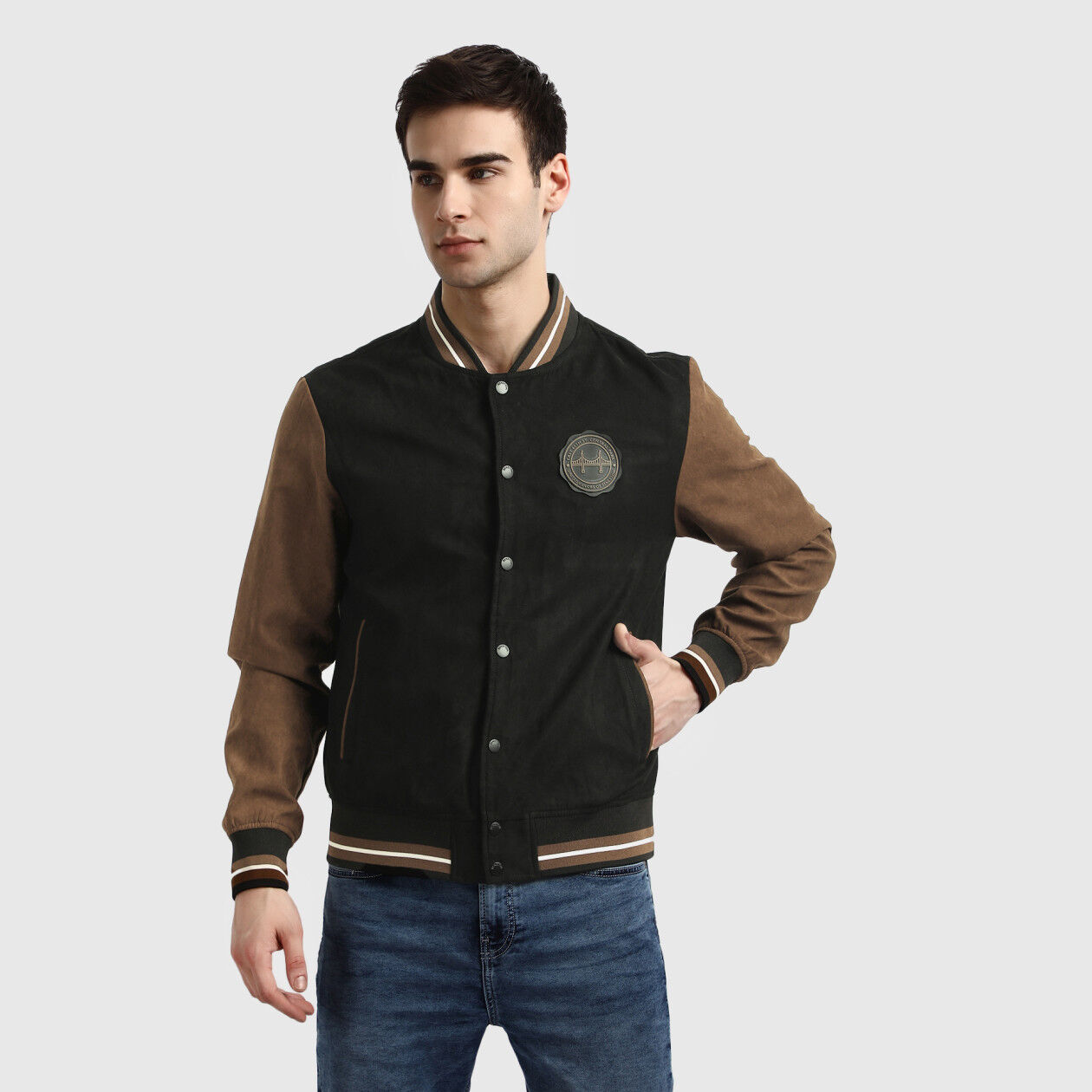 Drake Suede Leather Varsity Jacket - USA Leather Factory