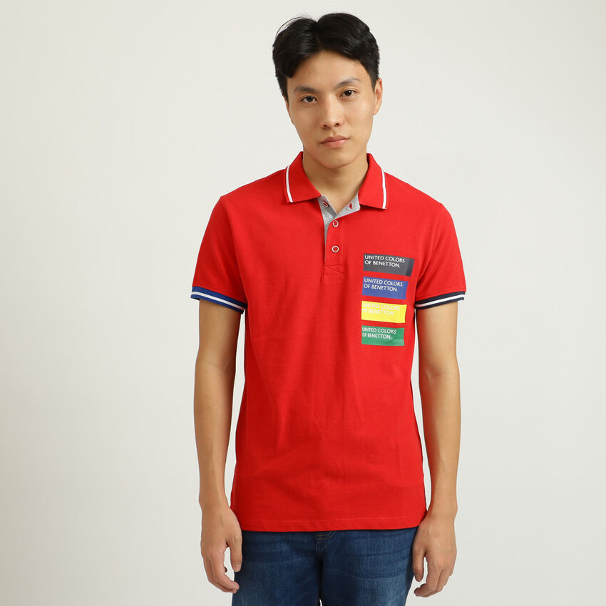 United Colors Of Benetton Red Printed Polo T-Shirt