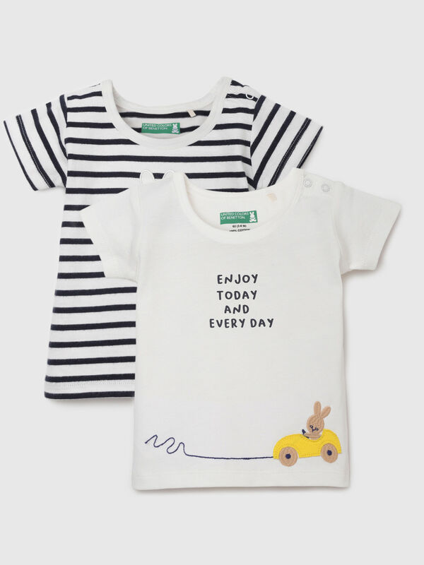 Round Neck Striped and Printed Baby T- Shirts - Pack of 2