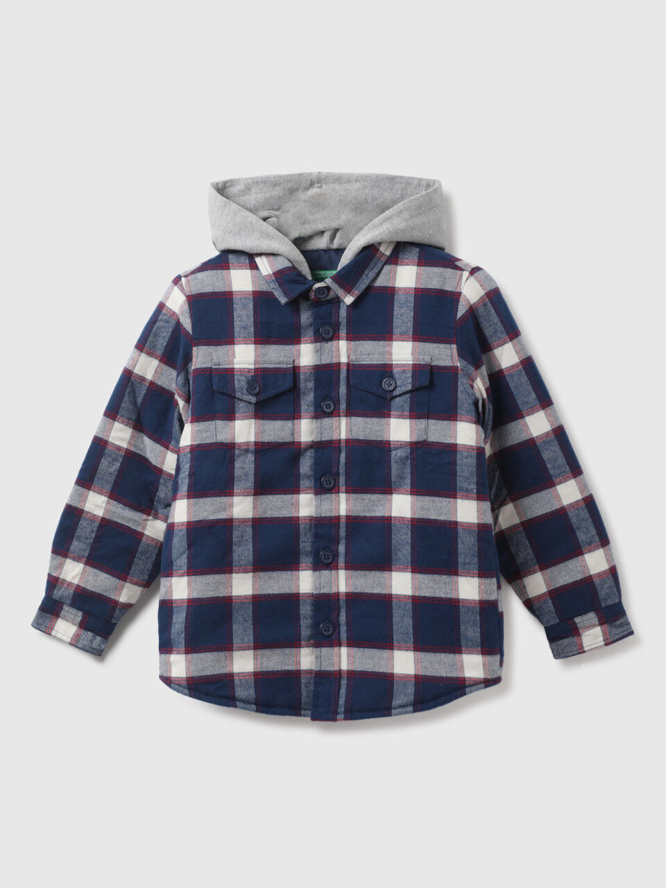 United Colors Of Benetton Boys Check Hooded Neck Shirt