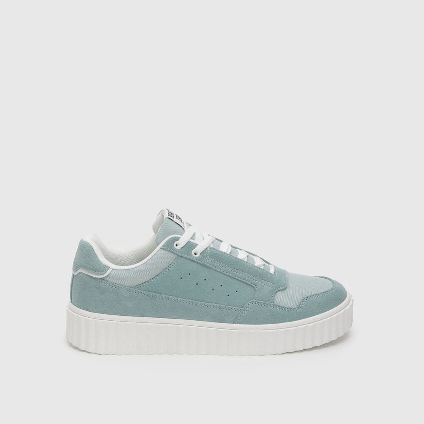 Solid Pattern Lace-Up Sneakers - Blue | Benetton