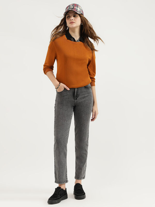 Regular Fit Round Neck Solid Tops