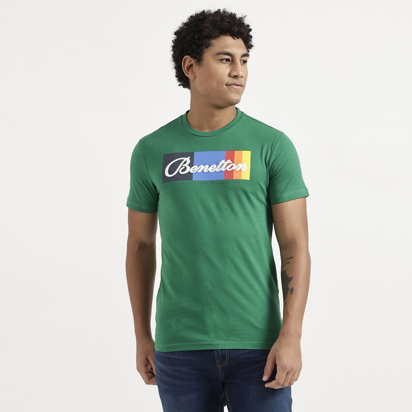 United Colors Of Benetton Men Green Printed Regular T Shirt