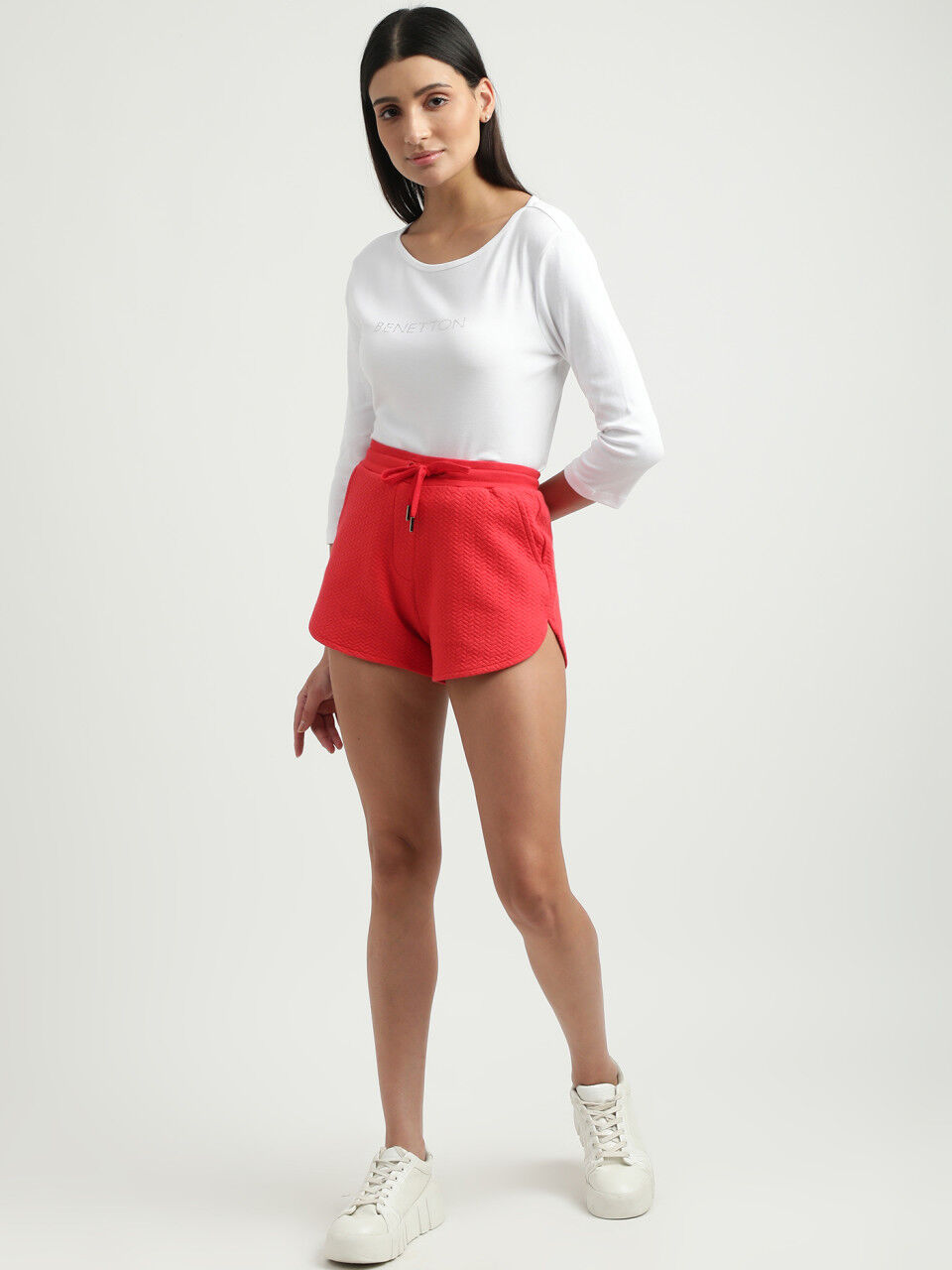 United Colors of Benetton Women Herringbone Regular Fit Shorts