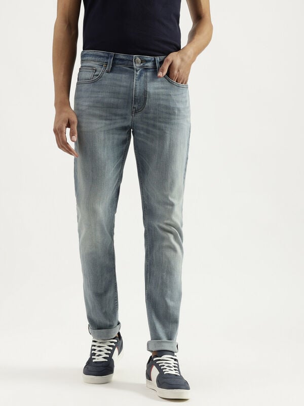 Solid Mid Rise Slim Straight Jeans