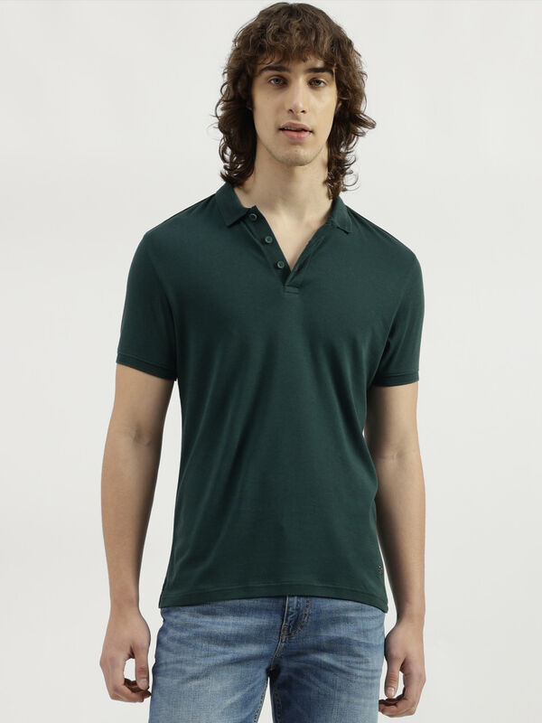 Polo Neck Solid Pattern T-Shirt