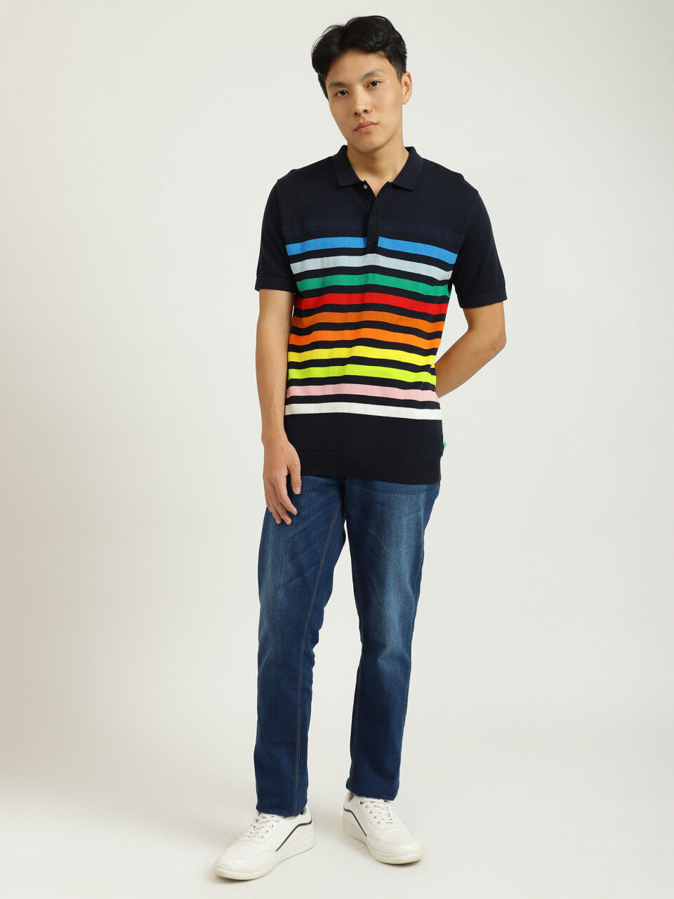 United Colors Of Benetton Black Striped Polo T-Shirt