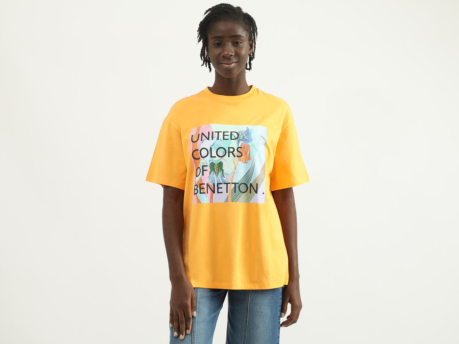 Women Printed - Neck T-shirt Benetton Round | Orange