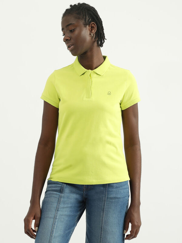 Women Solid Polo Collar T-shirt