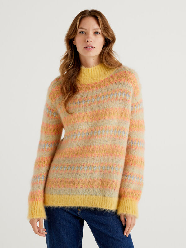 Women Striped High Neck Sweater
