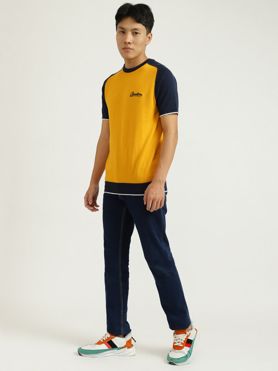 United Colors Of Benetton Yellow And Navy Blue T-Shirt