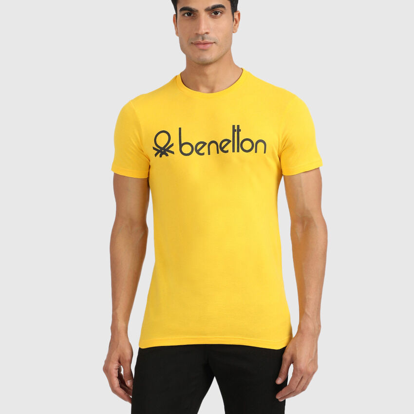 Basic Cotton Printed Tee - Yellow | Benetton