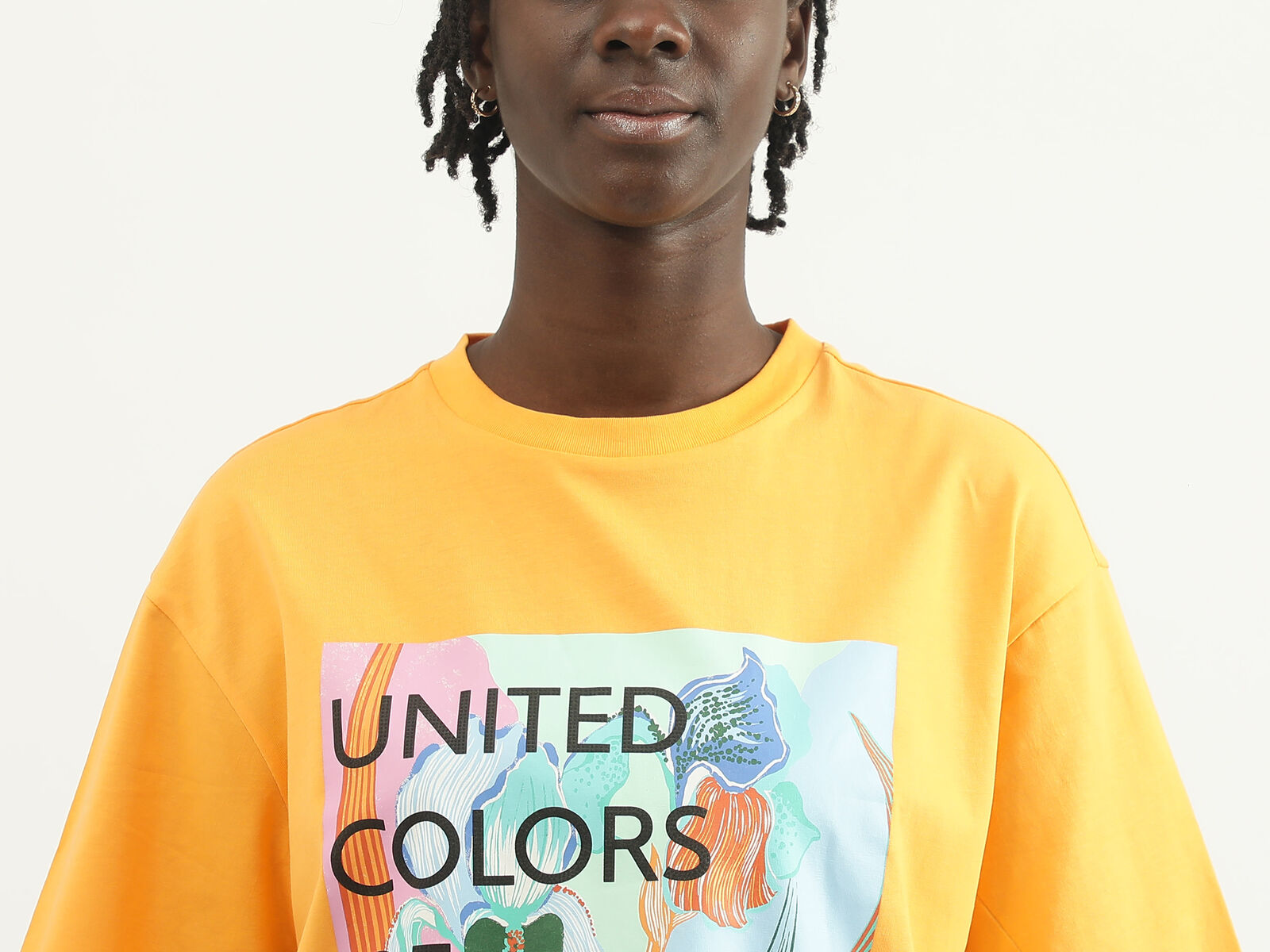 Women - Round Neck T-shirt Benetton | Printed Orange