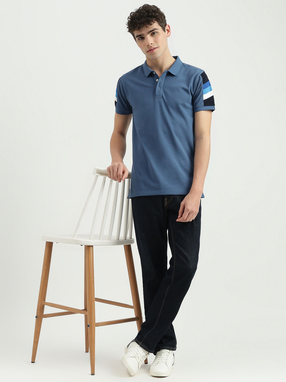 Regular Fit Polo Neck Solid T-Shirt - Blue | Benetton