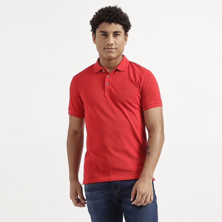 United Colors Of Benetton Men Red Solid Regular Polo T Shirt
