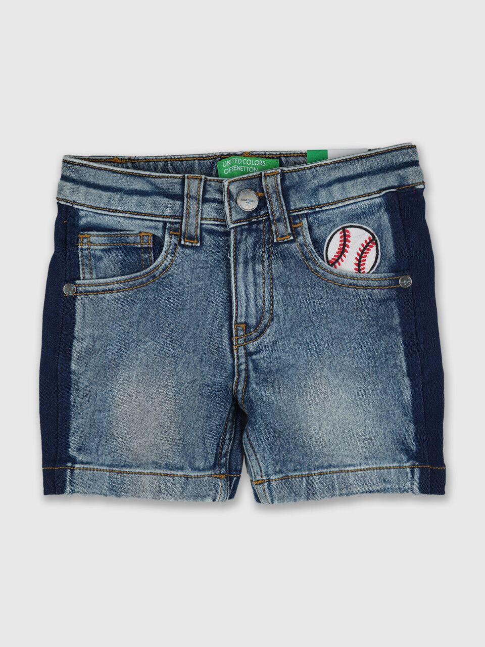 Color Block Denim Shorts With Badge
