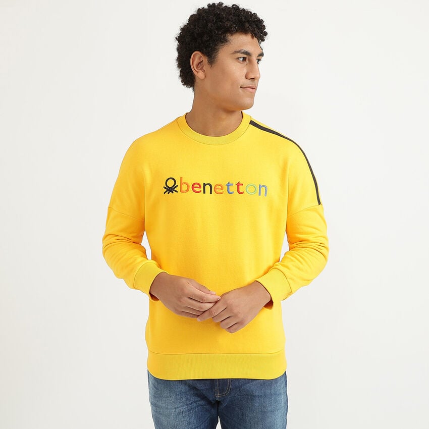 United Colors Of Benetton Men Yellow Embroidered Regular Sweatshirt