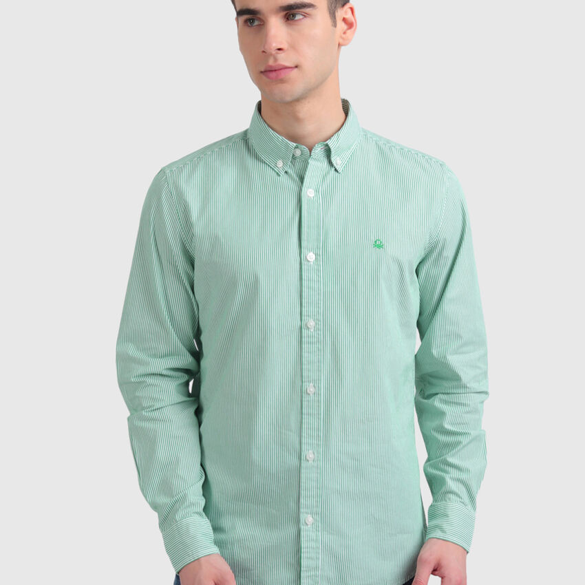 Pure Cotton Slim Fit Shirt - Green | Benetton