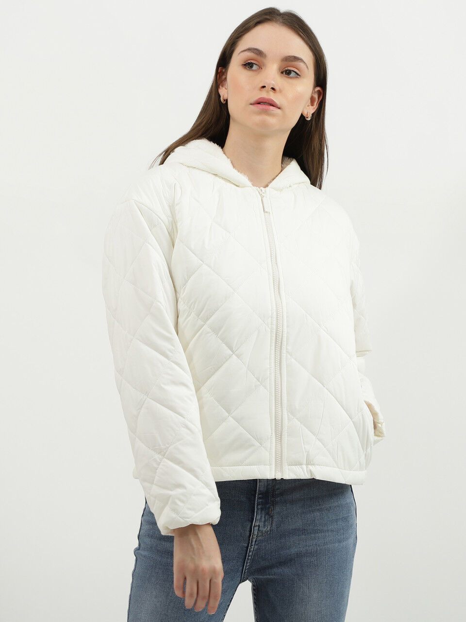 United Colors Of Benetton Women Quilted Hooded Neck Jacket