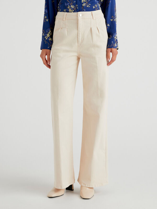 Womens Flared Trousers with Pleated Design