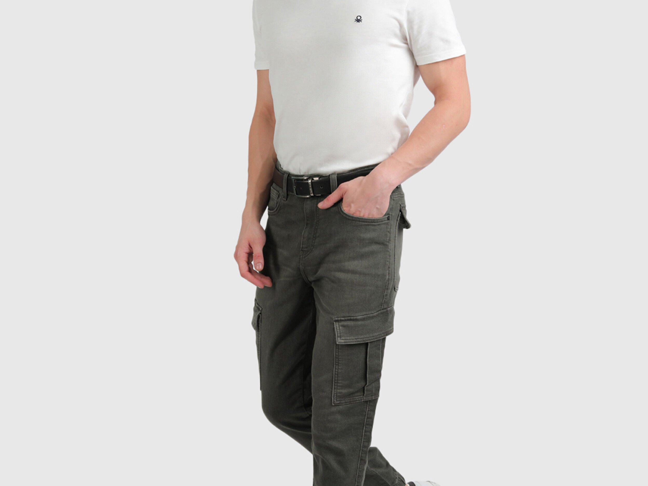 Slim fit cargo trousers  Military Green  Benetton