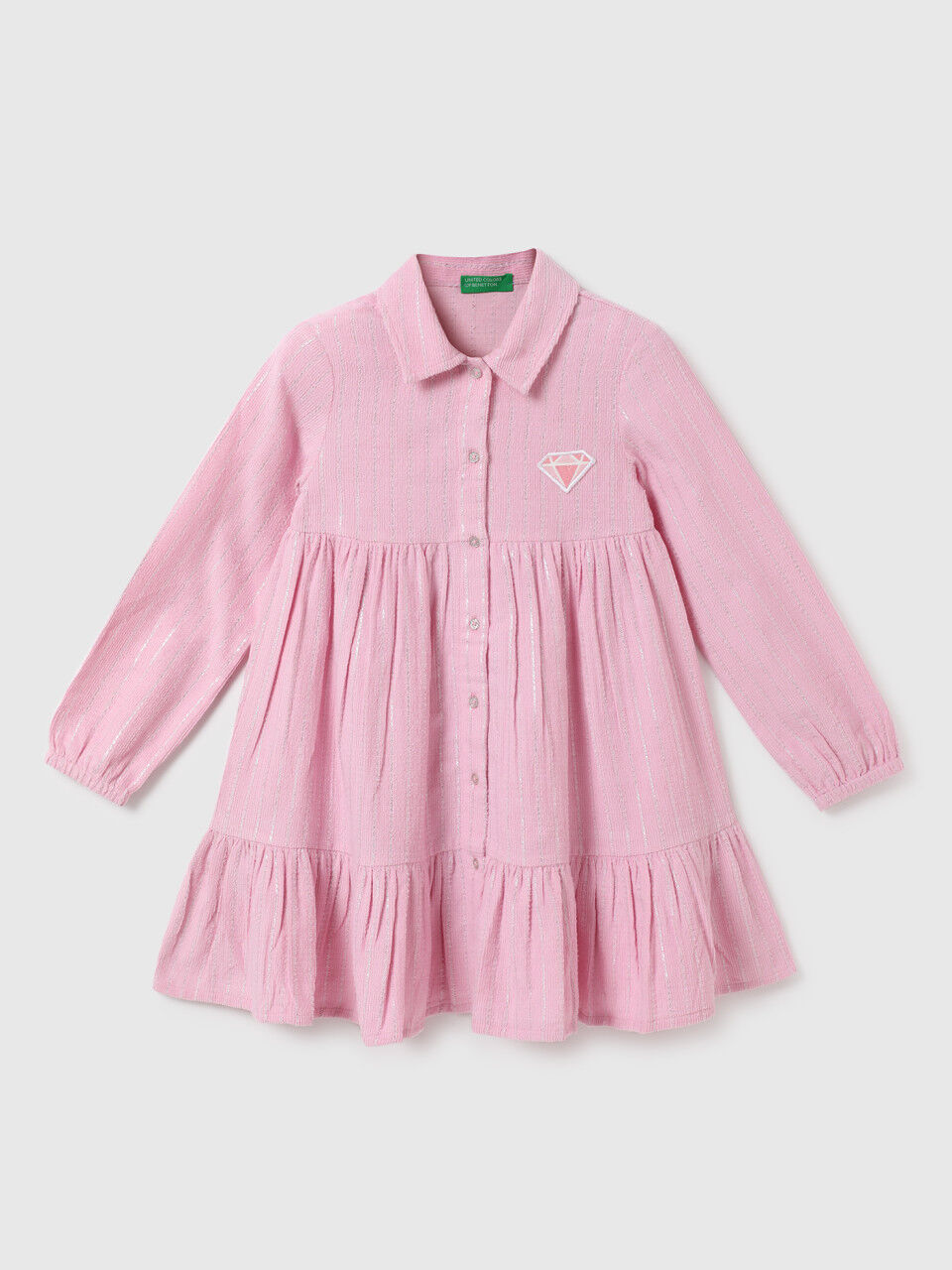 United Colors Of Benetton Girls Patterned Shirt Collar Dress