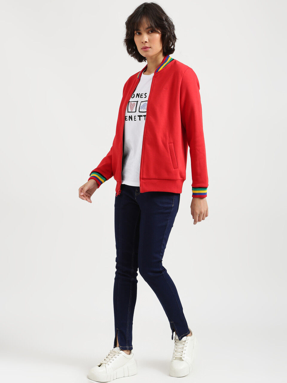 United Colors Of Benetton Women Red Solid Regular Sweatshirt