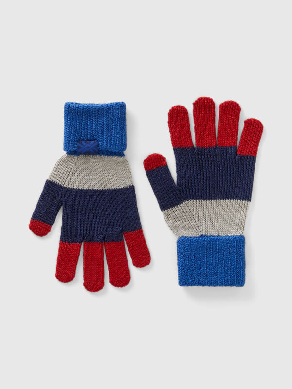 Striped Gloves with Logo