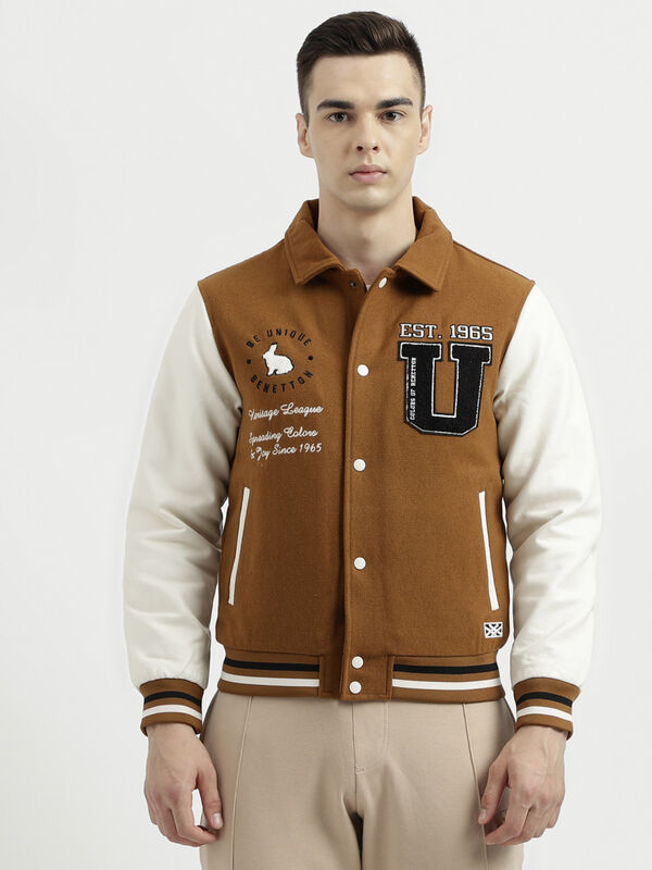 Men's Regular Fit Embroidered Varsity Jacket
