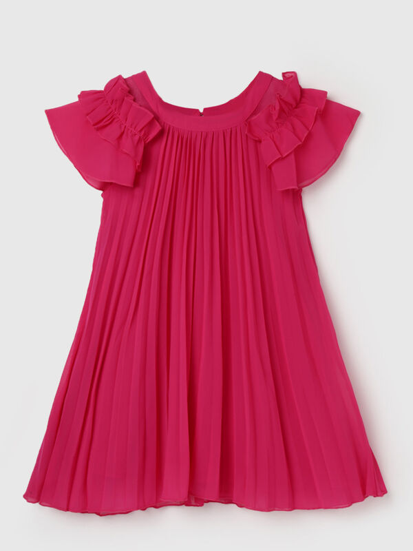 Girl's Regular Fit Round Neck Pleated Dresses