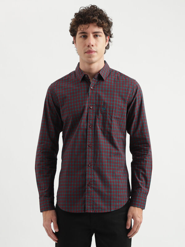 Slim Fit Spread Collar Checked Pattern Shirt