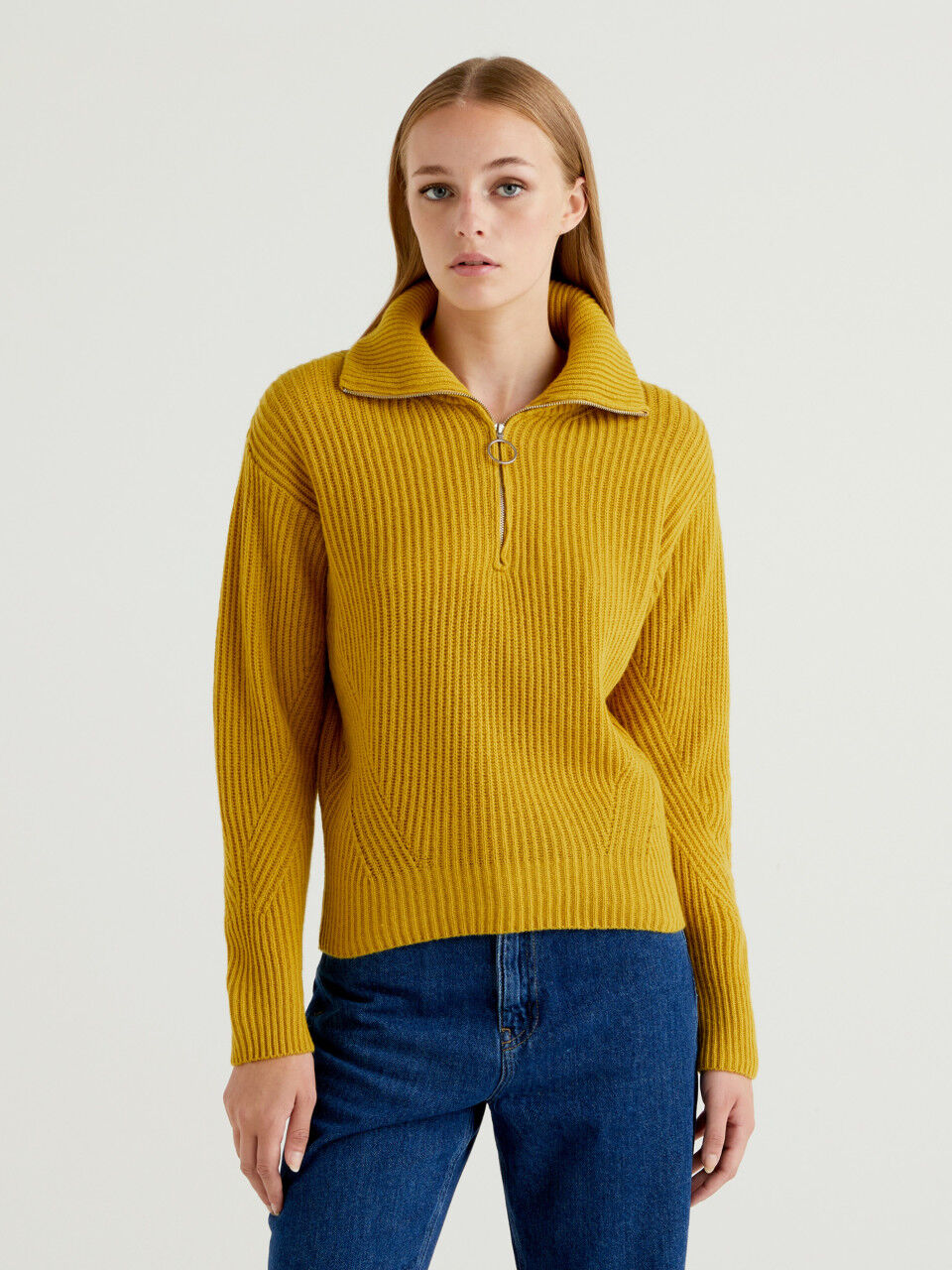 Womens Ribbed and Collared Sweater