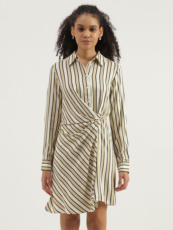 Striped Spread Collar Shirt Dress
