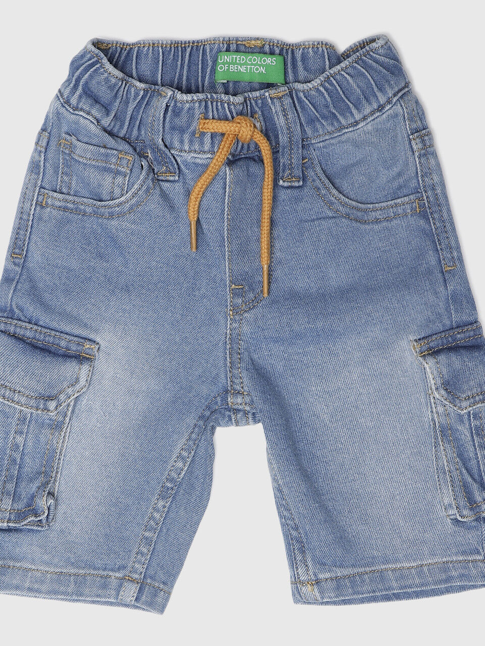 Cargo Blue Denim Shorts-Solid